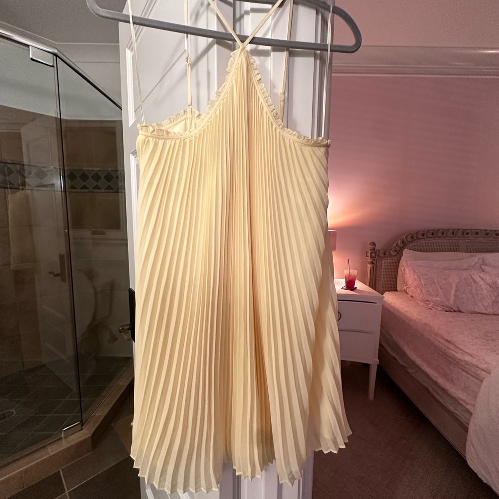Baby Yellow Pleated Mini Dress